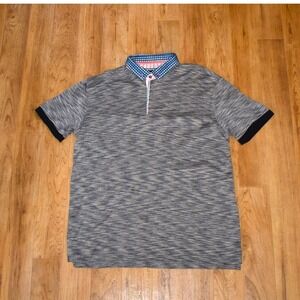 Maceoo Mozart Vivid Grey Polo Shirt Mens 2XL Blue Grey Space Dye Geometric